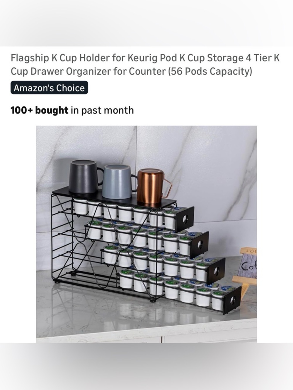 Flagship Black 4-Tier K-Cup Drawer Countertop Organizer.Holds 56 Pods